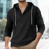 Мужская повседневная футболка-henley из льна свободного кроя на весну/осень с большими карманами и капюшоном, с длинными рукавами