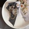 Korea Dongdaemun Trend Micro Chapter Rhinestone Bow Clock Brooch Fabric Retro Coat
