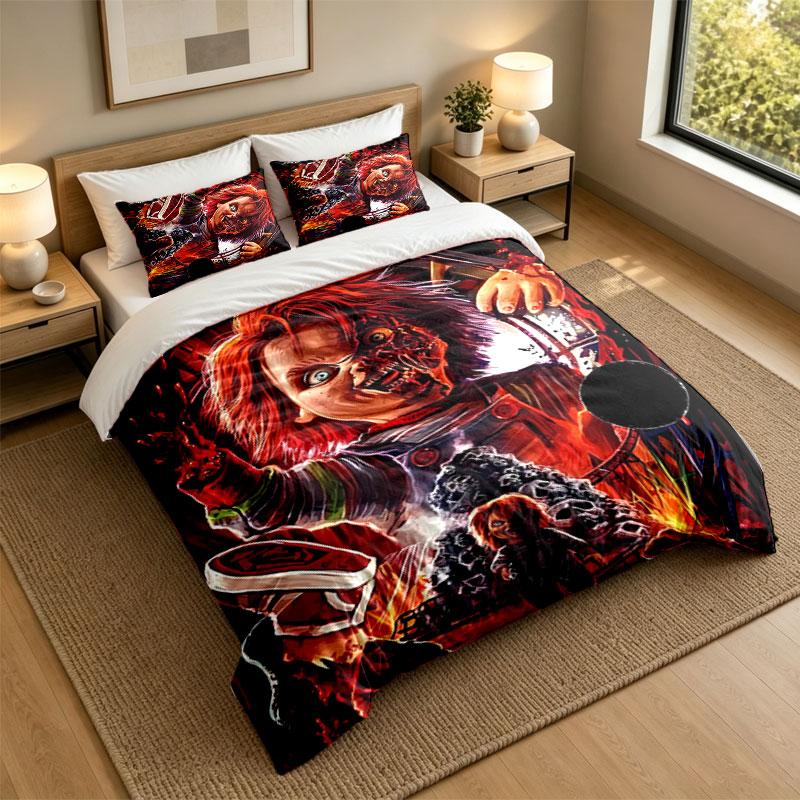 3Pcs Bedding SetChucky Soft Bed Sheet and Two Pillowcases Home Bedroom Decor