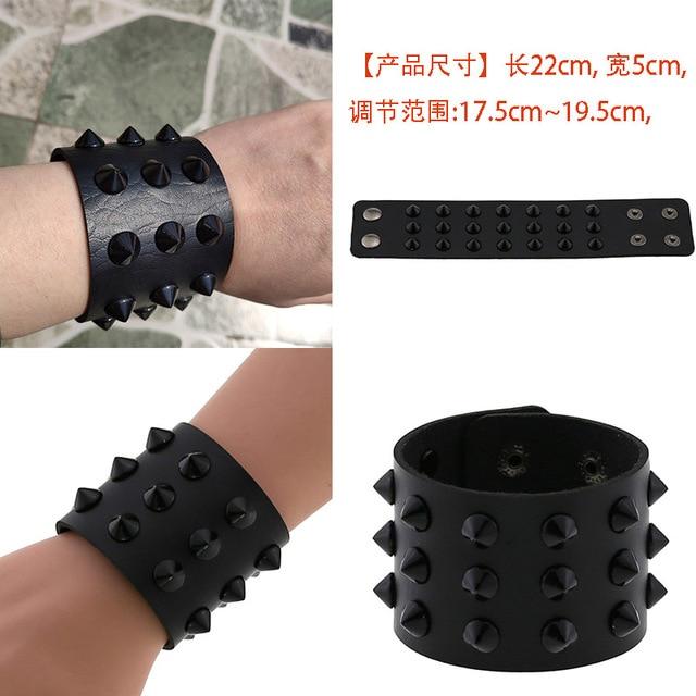 Черный кожаный браслет-браслет-манжета, готический готический бар, панк-браслеты для женщин и мужчин, браслеты, можно регулировать, ювелирные изделия