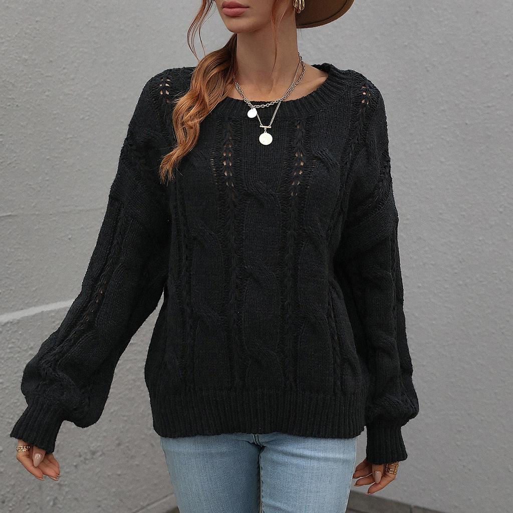 Женский И Зимний Однотонный Вязаный Свитер-Пуловер с Круглым Вырезом и Длинным Рукавом