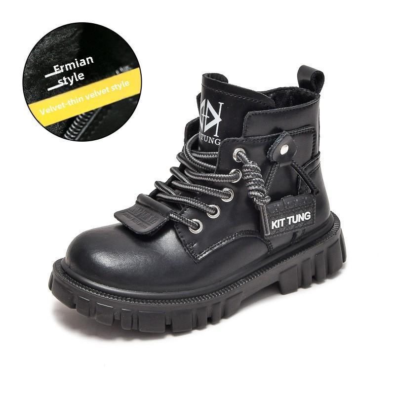 Осенне-зимние новые детские желтые ботинки, повседневные, с мягкой подошвой, нескользящие, бархатные, короткие ботинки для маленьких мальчиков