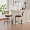 Bar Stool in High-Gloss, 2 Chairs per Pack, PU Leather Upholstery in Vintage Style, without Armrests, Backrest with Wooden Frame, Metal Legs.Brown