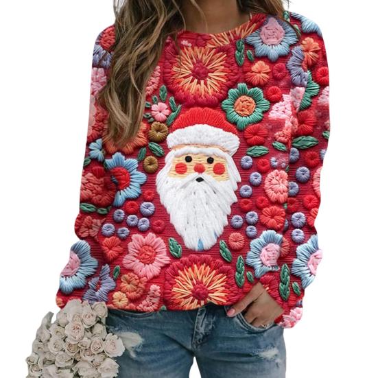 Christmas Sweatshirt Women 3D Xmas Tree House Print Crew Neck Long Sleeve Tops Lightweight Holiday Pullover Tops