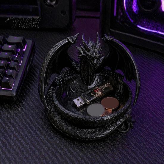 Cool Table Ornament 3D Printed Dragon Storage Tray for Jewelry Keys, Decorative Desktop Organizer with Gothic Key Bowl Detailed Fantasy Scales