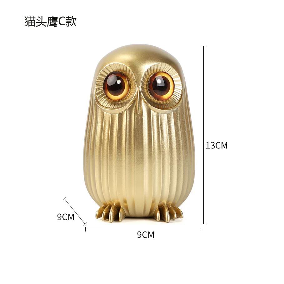 Resin Owl Statue Cute Golden Owl Figurines Nordic Home Decoration Animal Sculpture Crafts Interior Living Room Desktop Ornaments