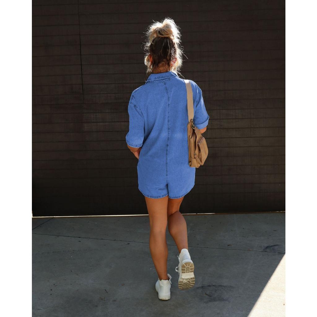 IHUASU Летняя уличная модница: рубашка с короткими рукавами, шорты и джинсовый комбинезон