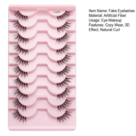 10 пар накладных ресниц, тонкие густые ресницы, многоразовые, модные, 3D, искусственное волокно для макияжа глаз