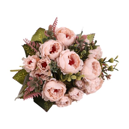 Искусственный цветок Широкое применение Улучшение дома Компактный букет 9 головок Искусственные пионы Красивые неувядающие