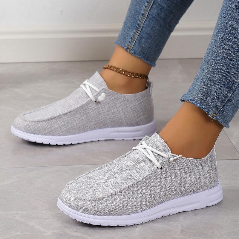 Мода 2024 Осень Новые Женские Холщовые Дышащие Модные Повседневные Туфли На Плоской Подошве Женские Легкие Прогулочные Туфли