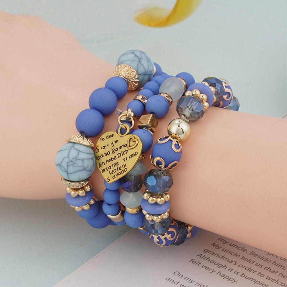 4pcs/set Letter Bohemian Beaded Bracelet Colorful Stone Wristband Bracelet DIY Jewelry