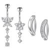 Three-Section Crystal Butterfly Navel Ring Long Dangle Flower Jewelry in Stainless Steel for Parties