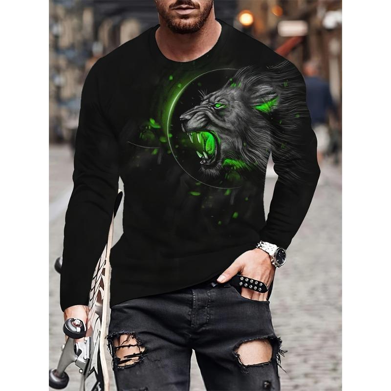 Мужская футболка с длинным рукавом с принтом черного льва, весенне-осенняя, мужской повседневный топ, уличная мода, мужская футболка с длинным рукавом
