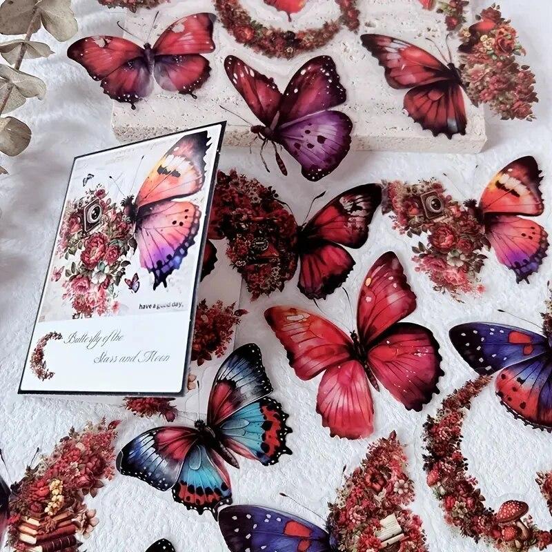 30pcs/Pack Vintage Butterfly PET Stickers DIY Decorative Junk Journal Stickers For Scrapbook Label Diary Album Planner