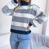 GMXIA Женская мода, повседневный осенне-зимний свободный свитер с длинными рукавами и высоким воротом в уличном стиле, полосатый свитер с рукавами-фонариками