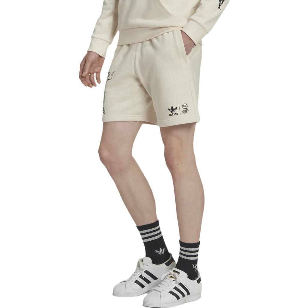 Adidas Оригинальные прямые повседневные шорты с рисунком граффити и логотипом, мужские брюки бежевого цвета HL9237