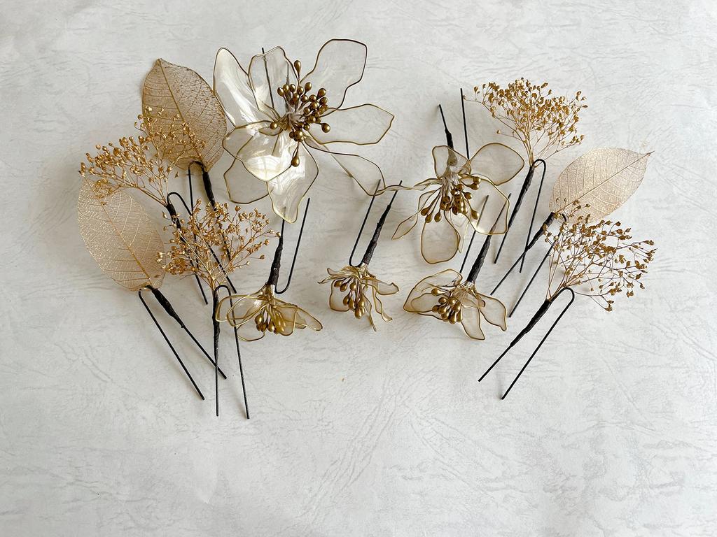 American Flower Head Gold Kimono Hair Graduation Dried Bridal Dress, Flowers, Accessory, Coming-of-Age Ceremony, Ceremony, Wedding, Furisode, Hakama,