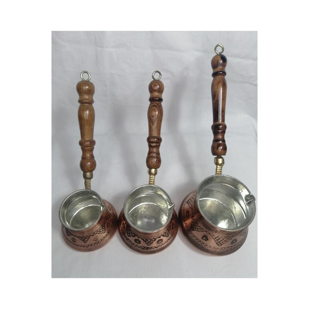 Медный набор из 3-х кофейников ручной работы с деревянной ручкой, модель винограда