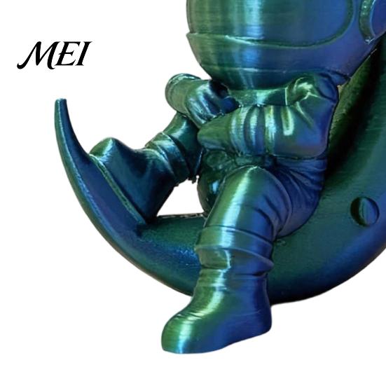Crescent Moon Astronaut Statue 3D Printed Figurine, Sitting on Spaceman Modern Figurine Statue, Desktop Decoration for Home Office Bookshelf PLA