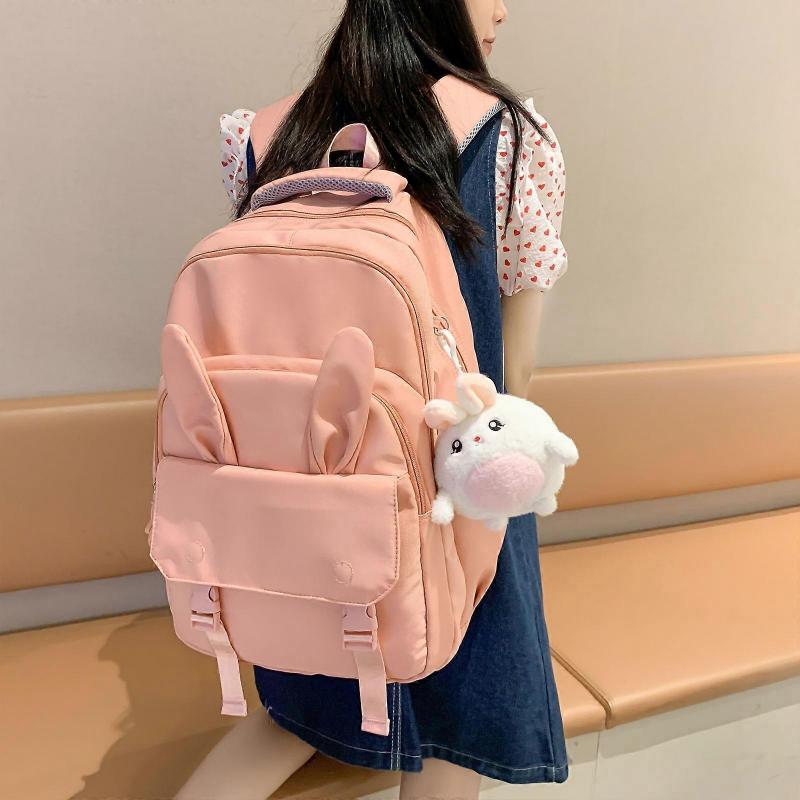 Cartoon Ear Rucksack Student Campus School Bag with Multiple Pockets Large Capacity Laptop Backpack for Women Teenagers Purple