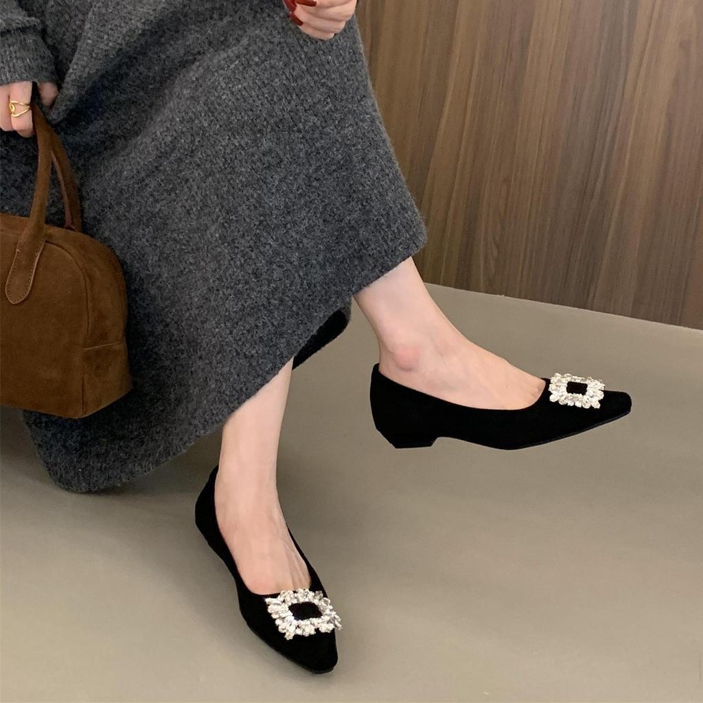 Роскошные туфли-лодочки с неглубоким вырезом и стразами, женские туфли на толстом каблуке, детские весенне-осенние новинки, французский сказочный темперамент, туфли на высоком каблуке для светской львицы