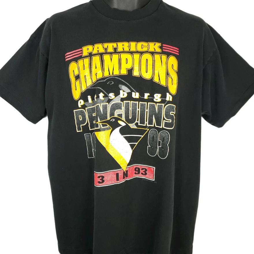 Vintage Pittsburgh Penguins 100% Cotton T-shirt Mens Tees Top Mens Size XL 90s 1993 Champions Made In USA