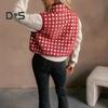 Women Vest Jacket Stand-up Collar Contrast Color Sleeveless Checked Pattern Cardigan Waistcoat Zipper Closure Daily Outdoor Outerwear