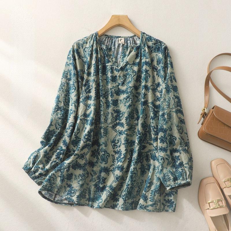 Летняя свободная блузка с v-образным вырезом и цветочным принтом, повседневная рубашка, женские топы