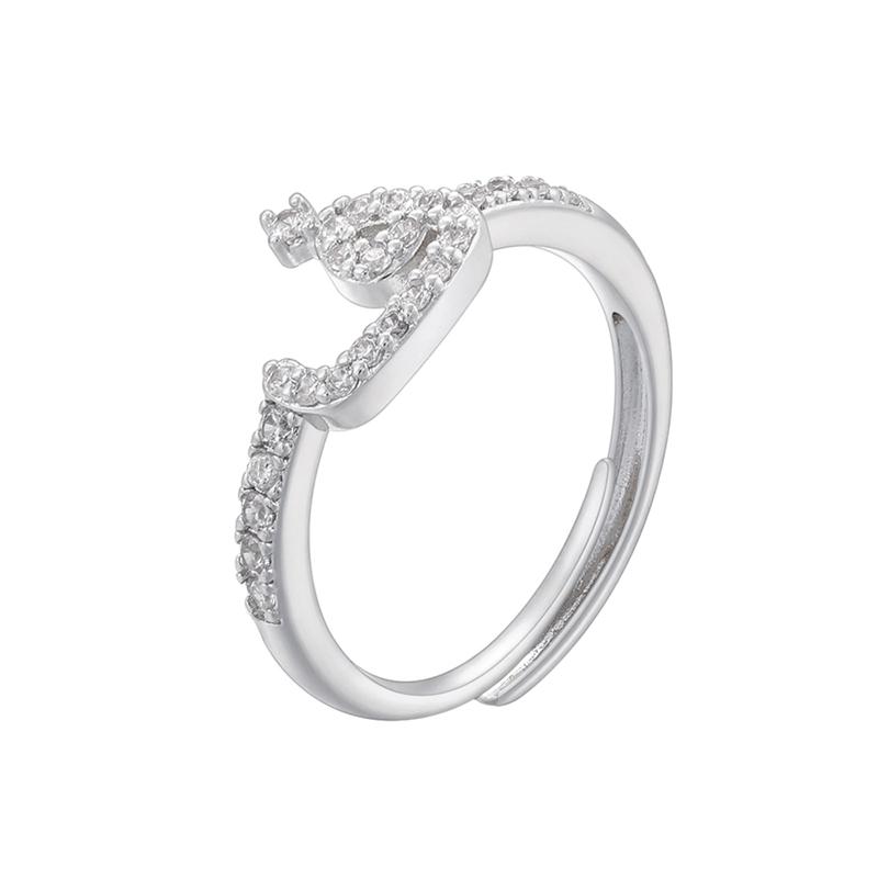 ZHUKOU gold plated zircon 16 Arabic letters silver adjustable ring : VJ632B1