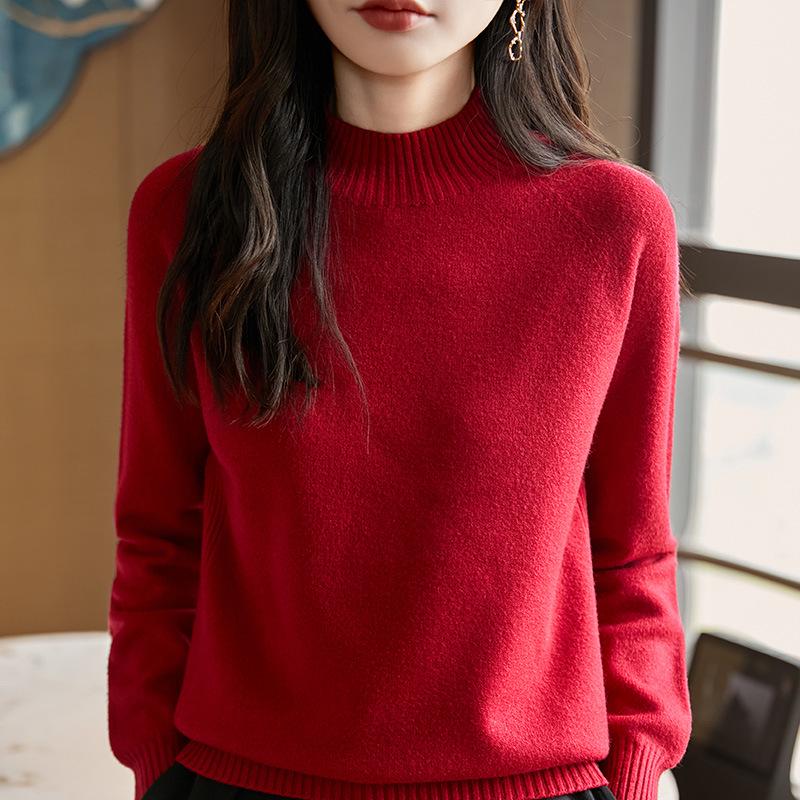Женский очень толстый бесшовный вязаный свитер - Цельный, с полувысоким воротником, длинным рукавом, свободного кроя, облегающий базовый слой, дизайн 2025