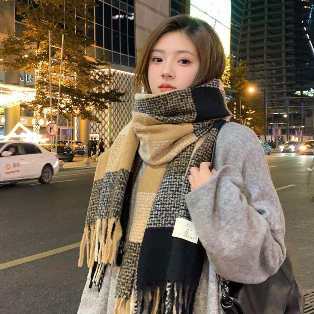 Korean Style Winter Cashmere Shawl Thickened Plaid Knitted Scarf Fashion   Women/Men