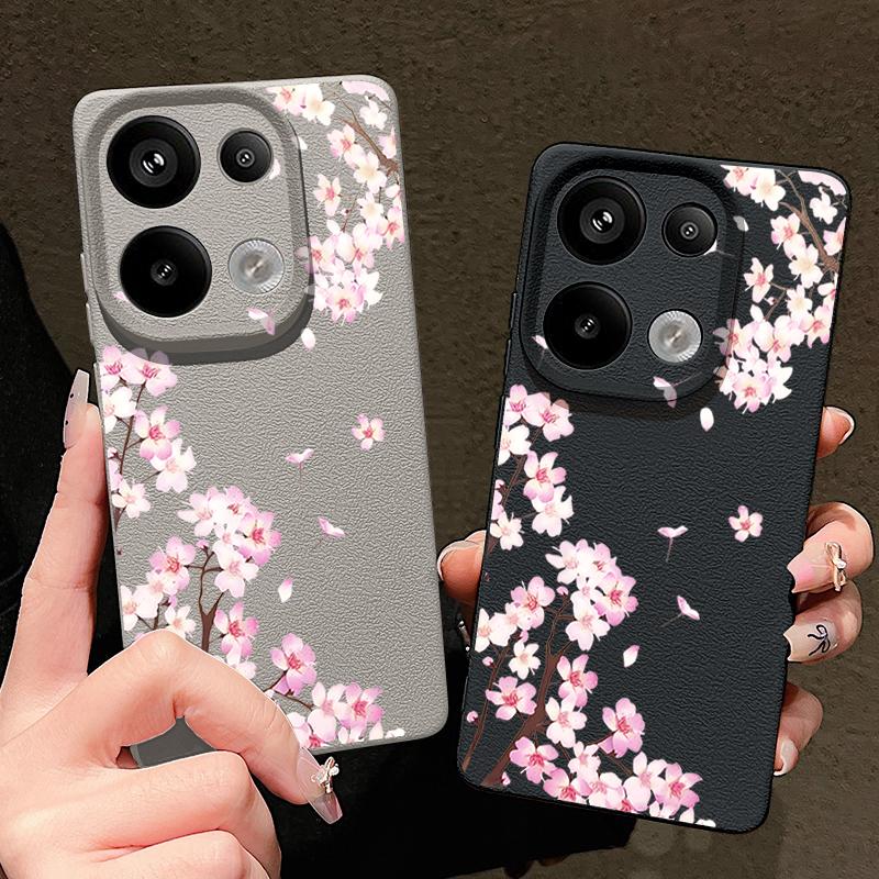 Чехол с цветочным узором из розовых цветков персика для Xiaomi 14T 13T 11T Pro Funda Redmi Note 14 13 12 11 Pro 5G 4G Силиконовая крышка с текстурой кожи