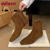 Fashion New Fashion Flock Women Ankle Boots With Low Heel Shoes Female Zippers Footwear Pointed Toe Ladies Short Modern Booties Shoes