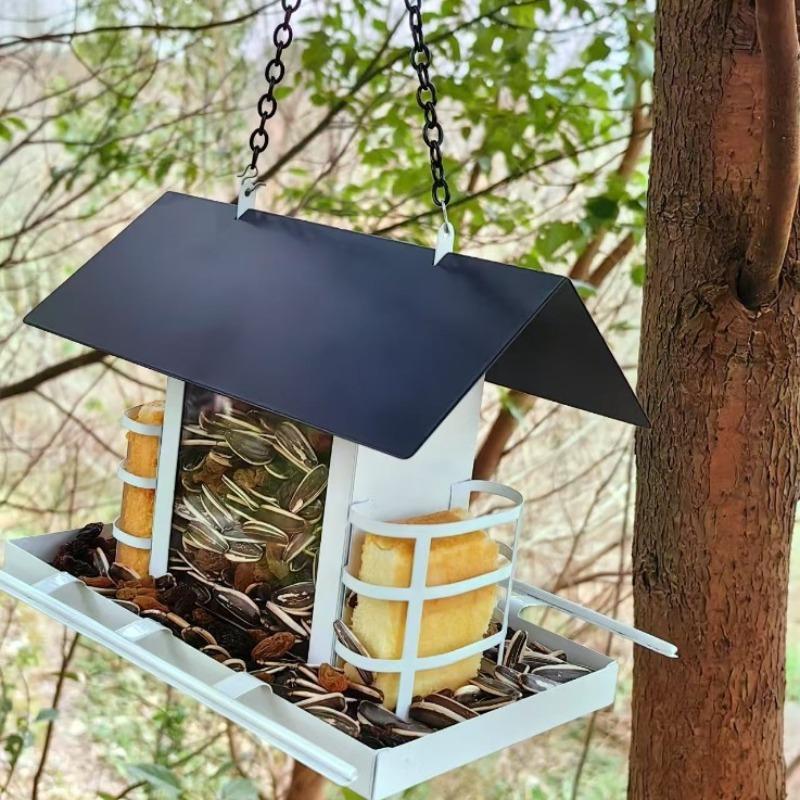 1pcsCreative Swing House Bird Feeder - Iron outdoor hanging decoration, suitable for gardens/terraces/yard