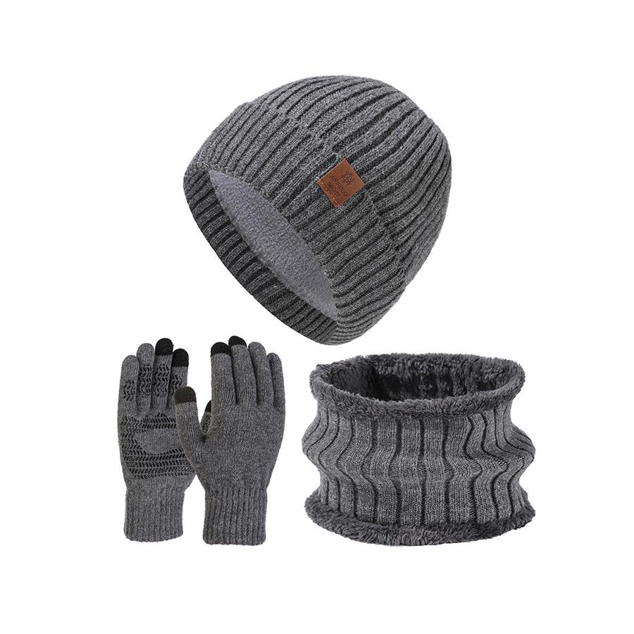 Мужская зимняя шапка, шарф, перчатки, комплект, высокая эластичная толстая двухслойная защита ушей, вязаная шапка