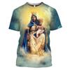 Летняя женская футболка с коротким рукавом, рубашка с круглым вырезом и 3D принтом, модный повседневный топ с рисунком Христа Иисуса Девы Марии