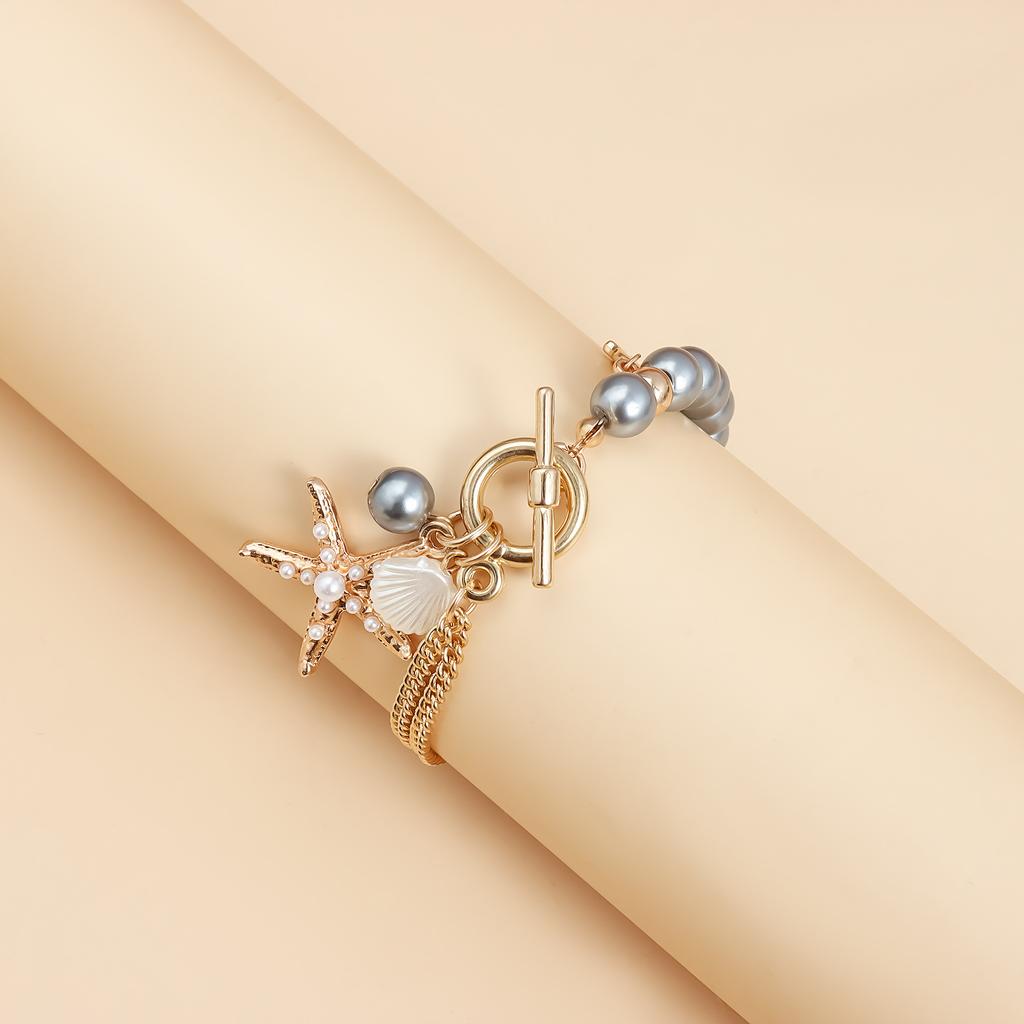 European and American Jewelry Summer Casual Style Starfish Palm Collarbone Chain Beaded Splicing Light Luxury High-end Necklace