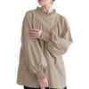 Oshare Walker and High Neck Top with Long Retro High Loose Tan2716 n'OrLABEL [Ruffle V-Neck Blouse] Women's Ruffles, Sleeves, Elegant, Style, Neck,