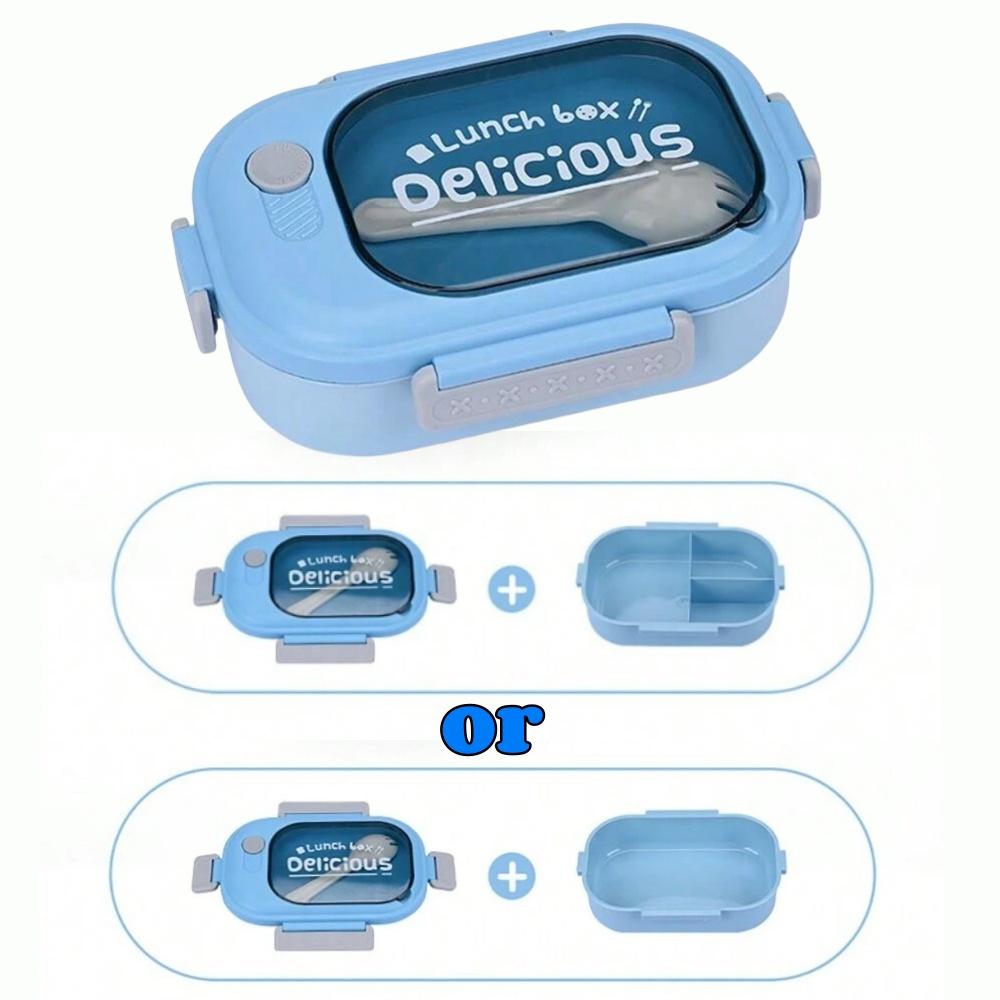 Портативный ланч-бокс с откидной крышкой и вилкой, пластиковый герметичный контейнер для еды большой вместимости для школы, кемпинга, пикника, офисного обеда