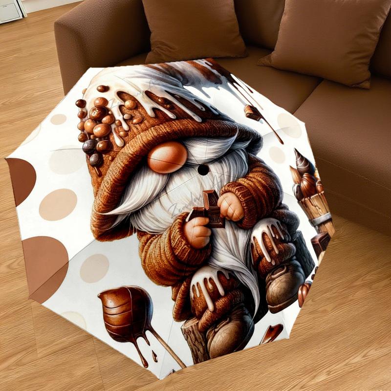 1PC Chocolate Gnome Umbrella-8-Rib Reinforced Portable Folding Travel Suitable for All Seasons Outdoor Daily Use-H0410