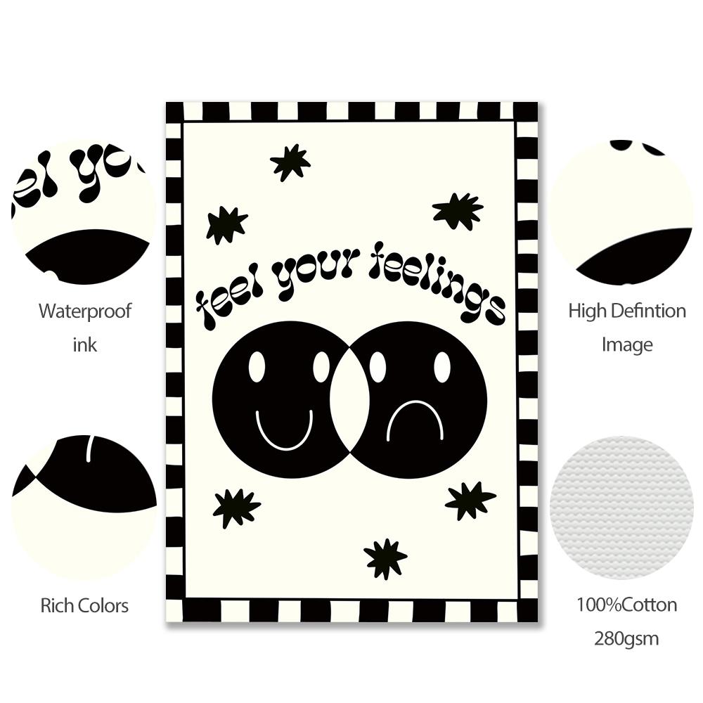 Flower Poster Wall Art Home Decor Funky Black White Smiley Modern Colorful Canvas Painting Living Room Maximalist Boho Picture