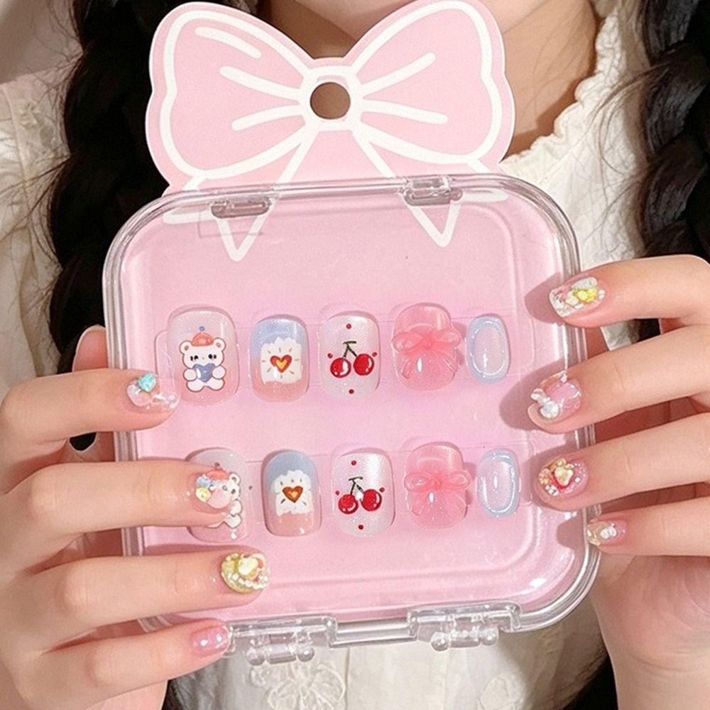 Cat's Eye Press On Nails Short Nail Tips New Nail Stickers Children Wearing