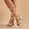 Fashion White Ankle Wrap High Heel Sandals Women Summer Square Heeled Gladiator Sandalias Mujer 2025 Fashion Cross Lace Up Party Shoes