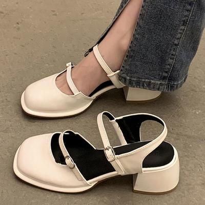 Женские сандалии с квадратным носком на французском толстом каблуке, офисные сандалии, увеличивающие рост, повседневные нескользящие сандалии в стиле ретро