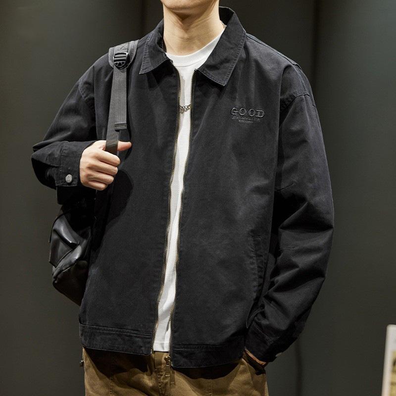 Vintage Washed Outdoor Tooling Jacket Men'S Trendy Brand Embroidered Lapel Jacket Loose Casual Cotton Top