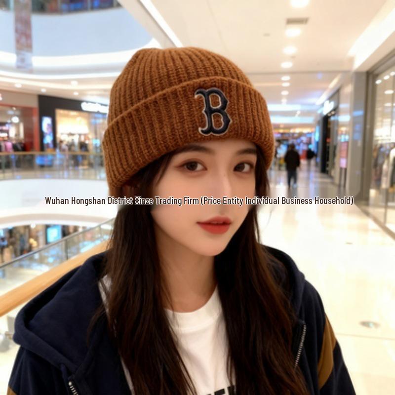 Корейская шерстяная унисекс вязаная шапка бини MLB - Вышивка логотипа NY, Теплая для осени и зимы, Стиль M0726