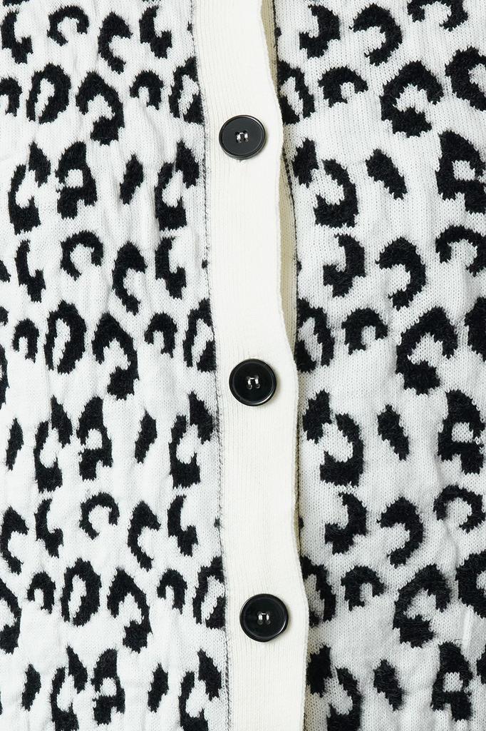 Женский модный стильный кардиган, черный мягкий текстурированный леопардовый узор, воротник-поло, трикотаж, кардиган