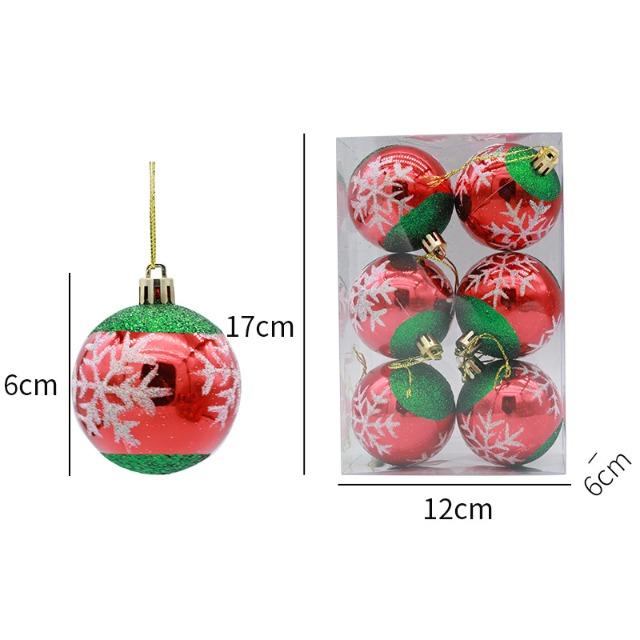 Christmas Balls Set 6PCS 6cm - Xmas Tree Hanging Ornaments, Navidad Noel Natal Home Party New Year Decoration