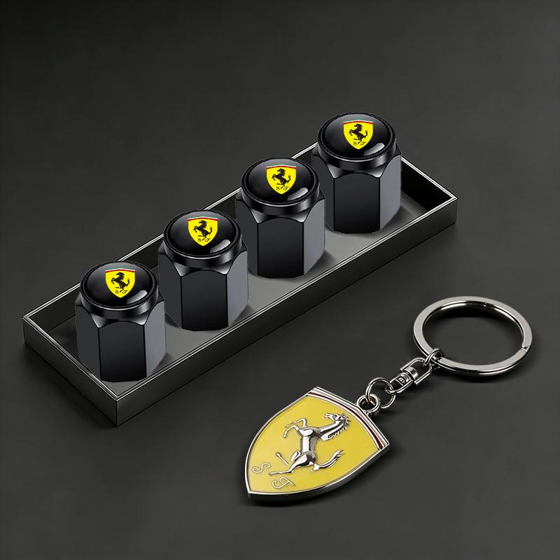 Alloy Car Tire Wheel Valve Caps Cover Metal Keychain Keyring For Ferrari F430 Stradale Roma 488 Spider SF90 LaFerrari Portofino WM5