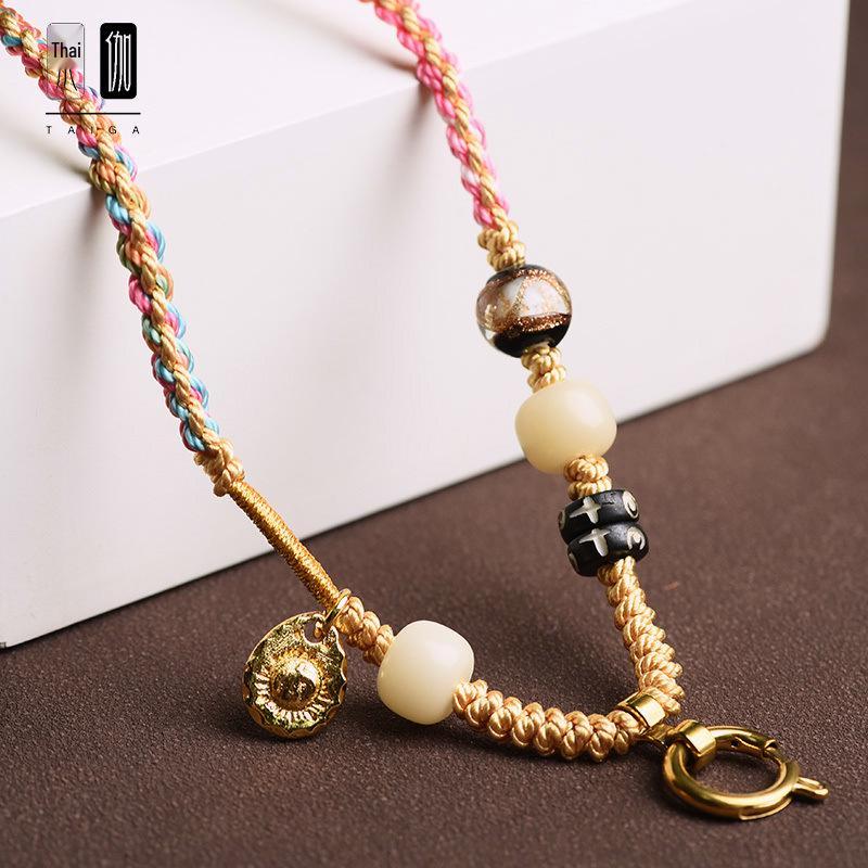 Цепочка для тайского амулета ручной работы: Тибетская подвеска Тханка с хлопковым шнуром ручной работы и агатом Дзи - Стиль А